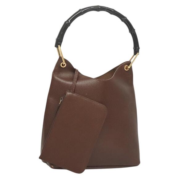 GUCCI Bamboo Shoulder Bag Leather Brown Gold 001 001 - Picture 1 of 16